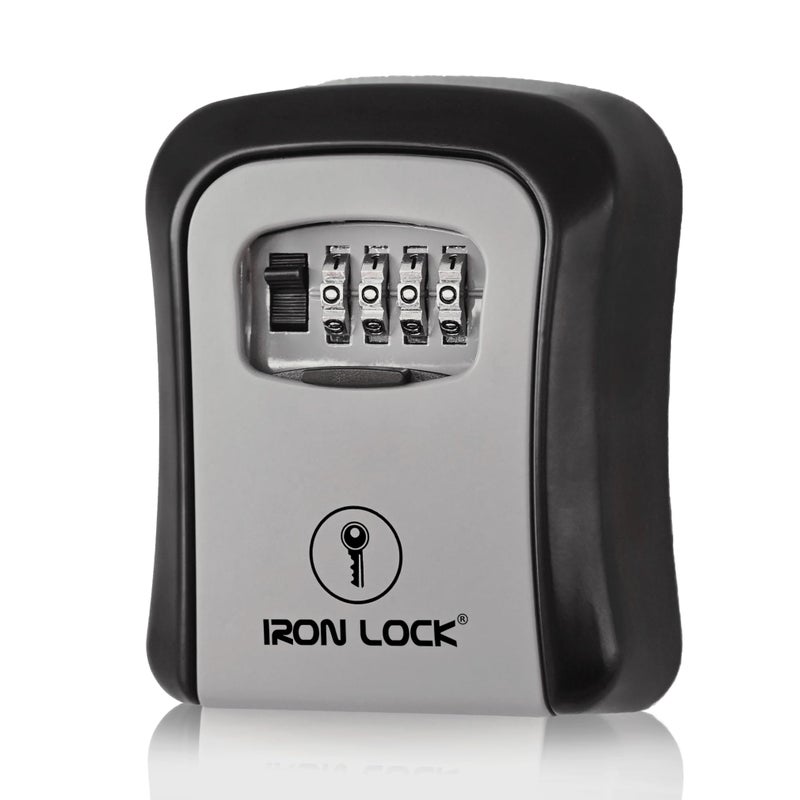 Iron Lock Wall Mount Key Lock Box for Keys 4 Digit Combination with Resettable Code with A B Switch Indoor Outdoor Waterproof House Key lockbox for Spare House Keys 5 Capacity Medium Grey