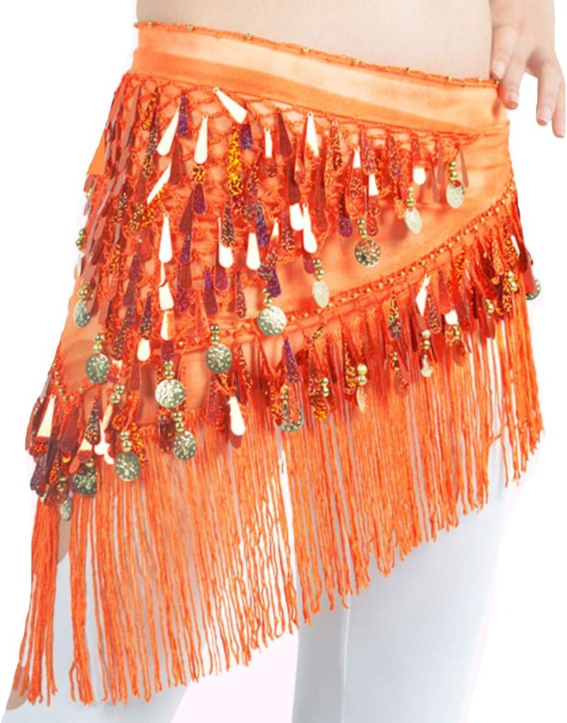 Lauthen.S Belly Dance Hip Scarf with Tassels Sequins, Triangle Coins Wrap Skirt Music Festival Clothing - Image 1