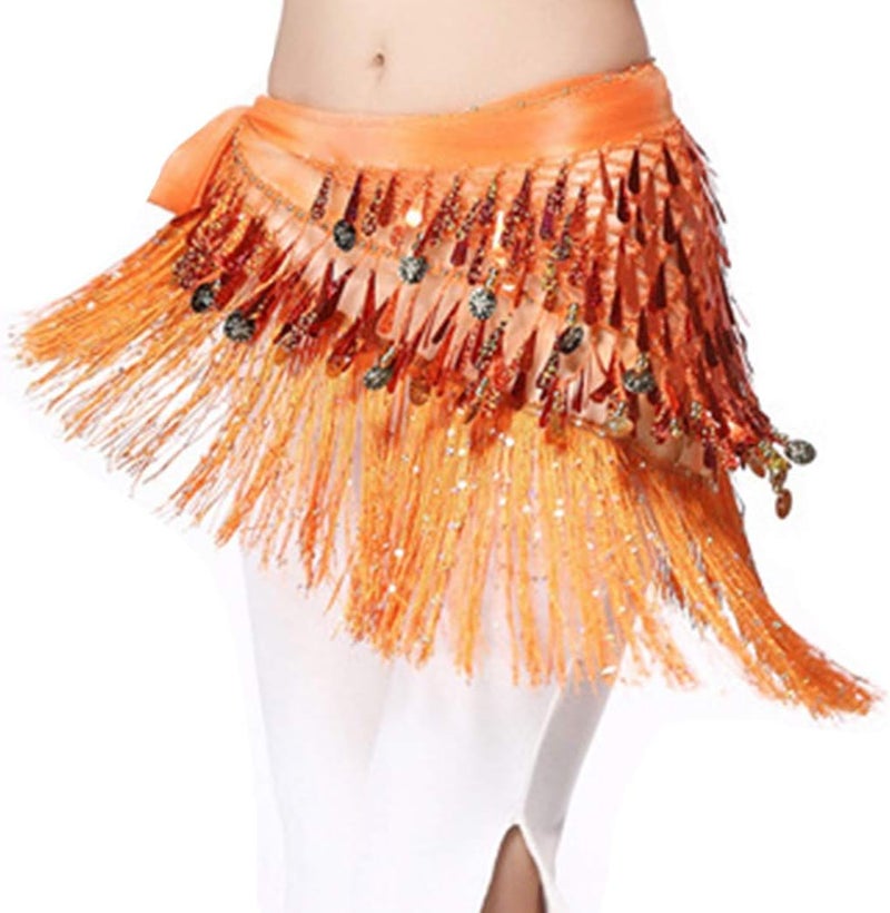 Lauthen.S Belly Dance Hip Scarf with Tassels Sequins, Triangle Coins Wrap Skirt Music Festival Clothing - Image 3