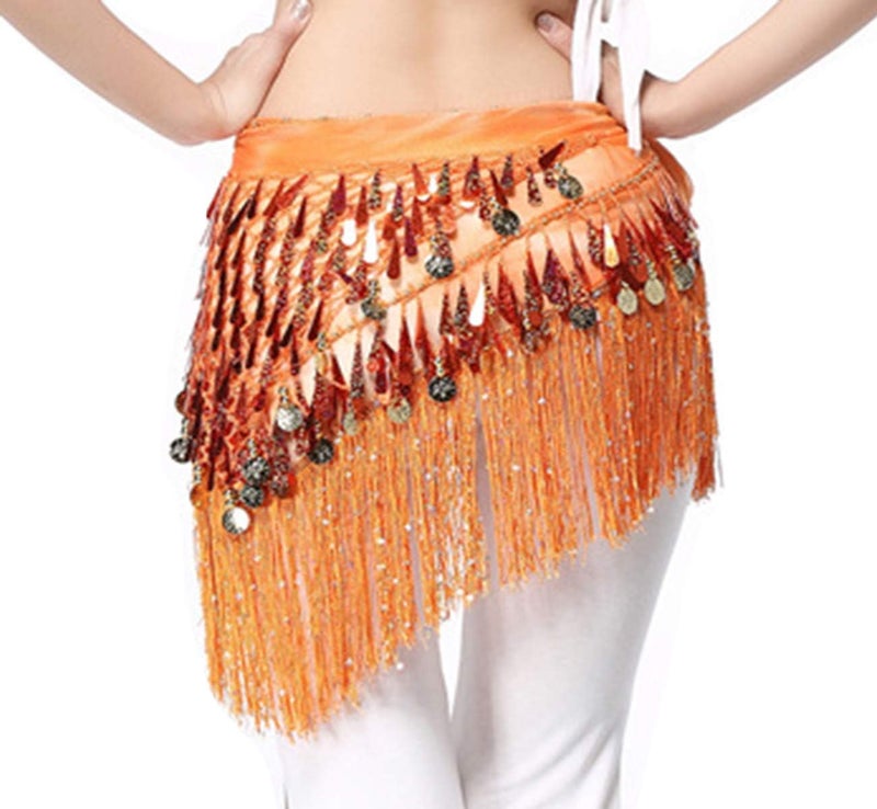 Lauthen.S Belly Dance Hip Scarf with Tassels Sequins, Triangle Coins Wrap Skirt Music Festival Clothing - Image 4