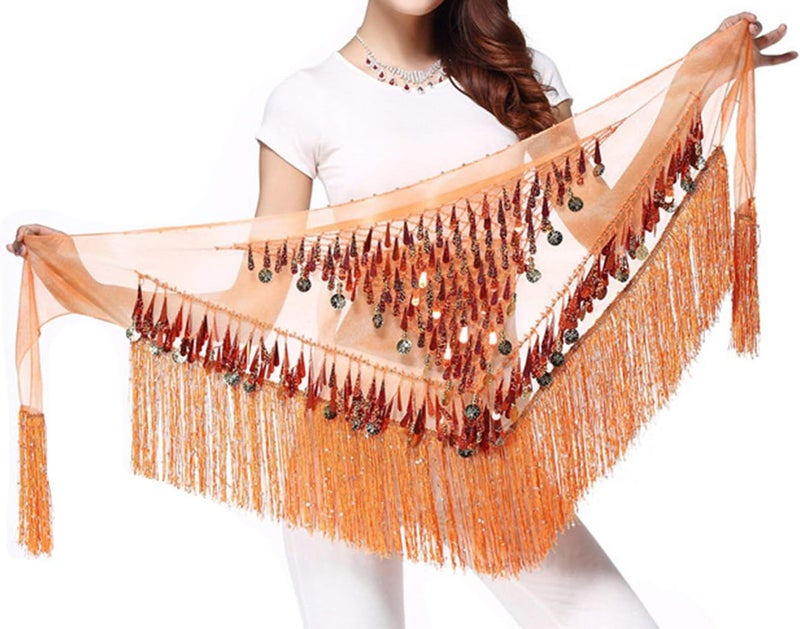 Lauthen.S Belly Dance Hip Scarf with Tassels Sequins, Triangle Coins Wrap Skirt Music Festival Clothing - Image 2