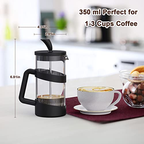 RAINBEAN Mini French Press Coffee Maker, 12 oz, Camping Coffee Press Pot, Small French Press, Tea and Frothed Milk Press (Black, 12 oz) - Image 4