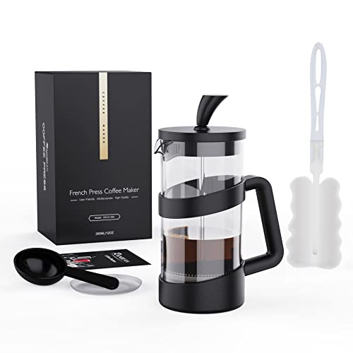 RAINBEAN Mini French Press Coffee Maker, 12 oz, Camping Coffee Press Pot, Small French Press, Tea and Frothed Milk Press (Black, 12 oz) - Image 1
