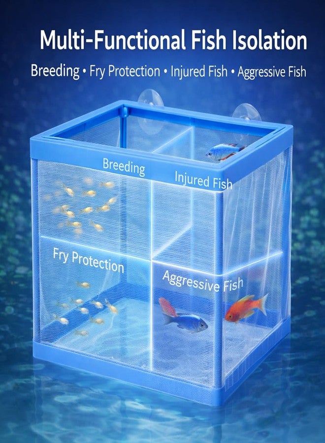 VAYINATO FS-01 Fish Tank Breeder Net Box with Suction Cups | Blue Mesh Fry Saver for Aquarium | Isolation Box for Baby, Injured & Aggressive Fish - Image 4