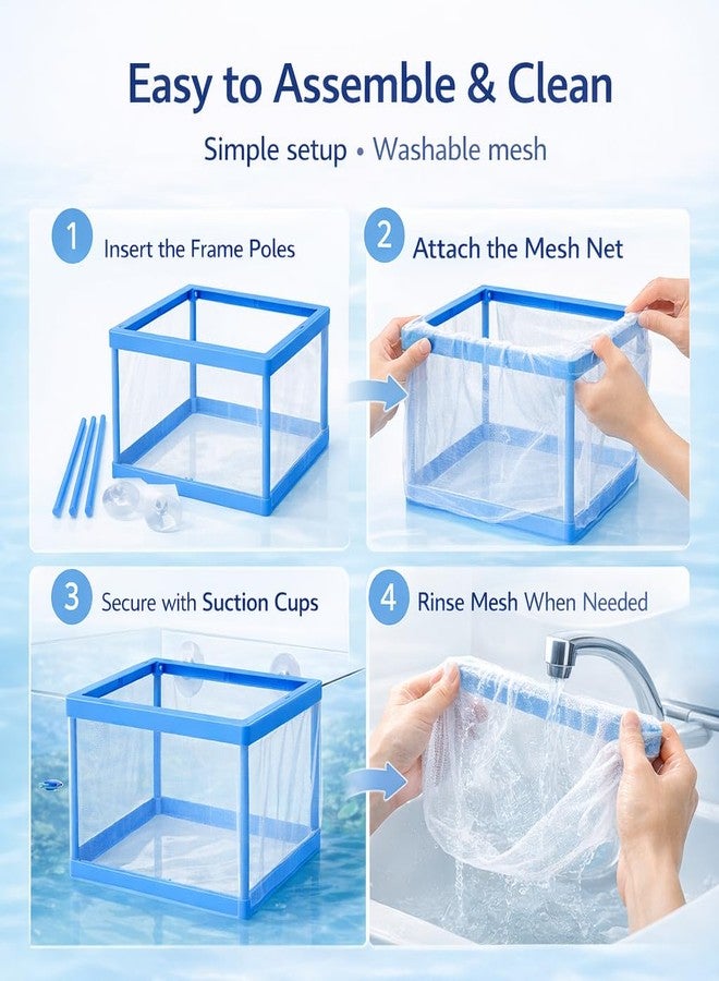 VAYINATO FS-01 Fish Tank Breeder Net Box with Suction Cups | Blue Mesh Fry Saver for Aquarium | Isolation Box for Baby, Injured & Aggressive Fish - Image 5