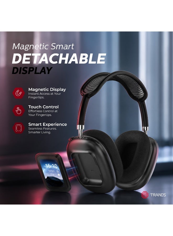 Trands HS501 Wireless Over-Ear Headphones with Detachable Display, Active Noise Cancelling (ANC), Bluetooth V6.0, 55-Hour Playtime, Built-in Mic & Game Mode – Black - Image 3