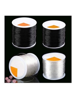 Elastic Bracelet String, Transparent and Shiny Beaded Line, Crystal Stretch Bead Cord for DIY Jewelry Making Beading 100m roll 4 Rolls 1mm Black Clear