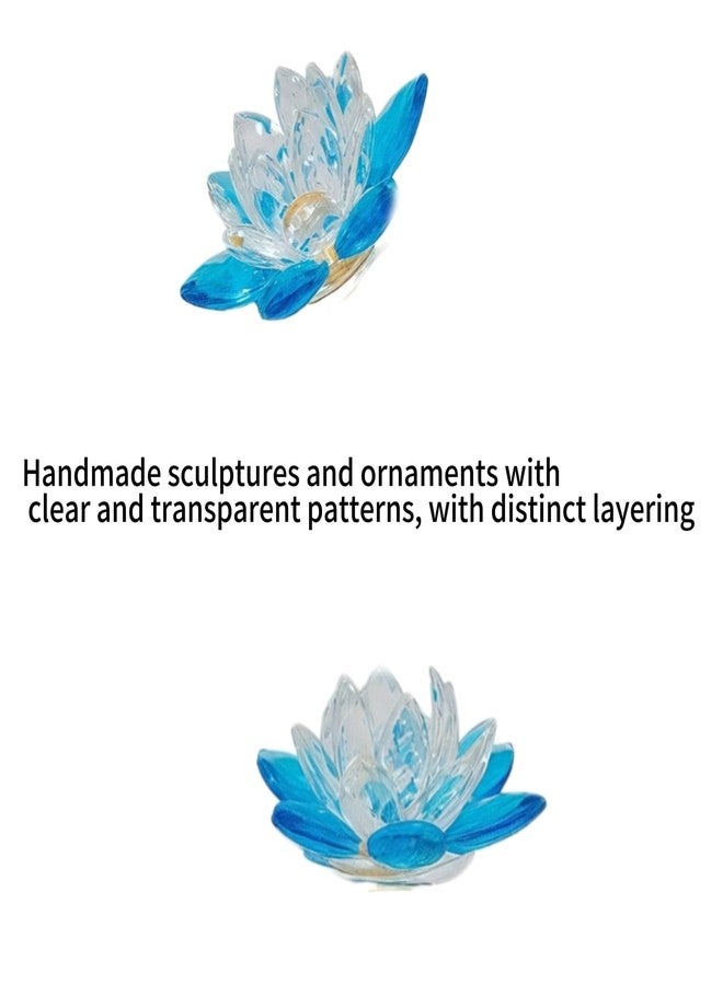 WF Crystal Vases for Flowers Ornaments Collectible Figurines Lotus Flowers Modern Art Home Decor Crystal Home Decor Living Room Holiday Birthday Present Women Men Ornament Desk Decoration (Blue) - Image 3