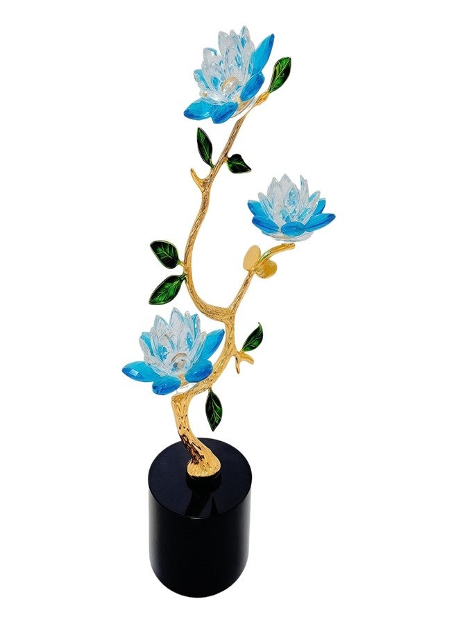 WF Crystal Vases for Flowers Ornaments Collectible Figurines Lotus Flowers Modern Art Home Decor Crystal Home Decor Living Room Holiday Birthday Present Women Men Ornament Desk Decoration (Blue) - Image 1