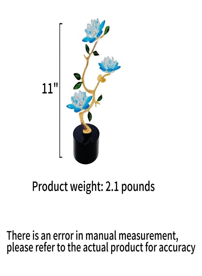 WF Crystal Vases for Flowers Ornaments Collectible Figurines Lotus Flowers Modern Art Home Decor Crystal Home Decor Living Room Holiday Birthday Present Women Men Ornament Desk Decoration (Blue) - Image 2