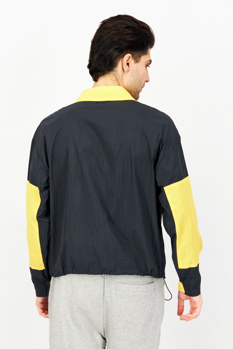 Aigle Men Spread Collar Long Sleeve Colorblock Windbreaker Jacket, Black - Image 4