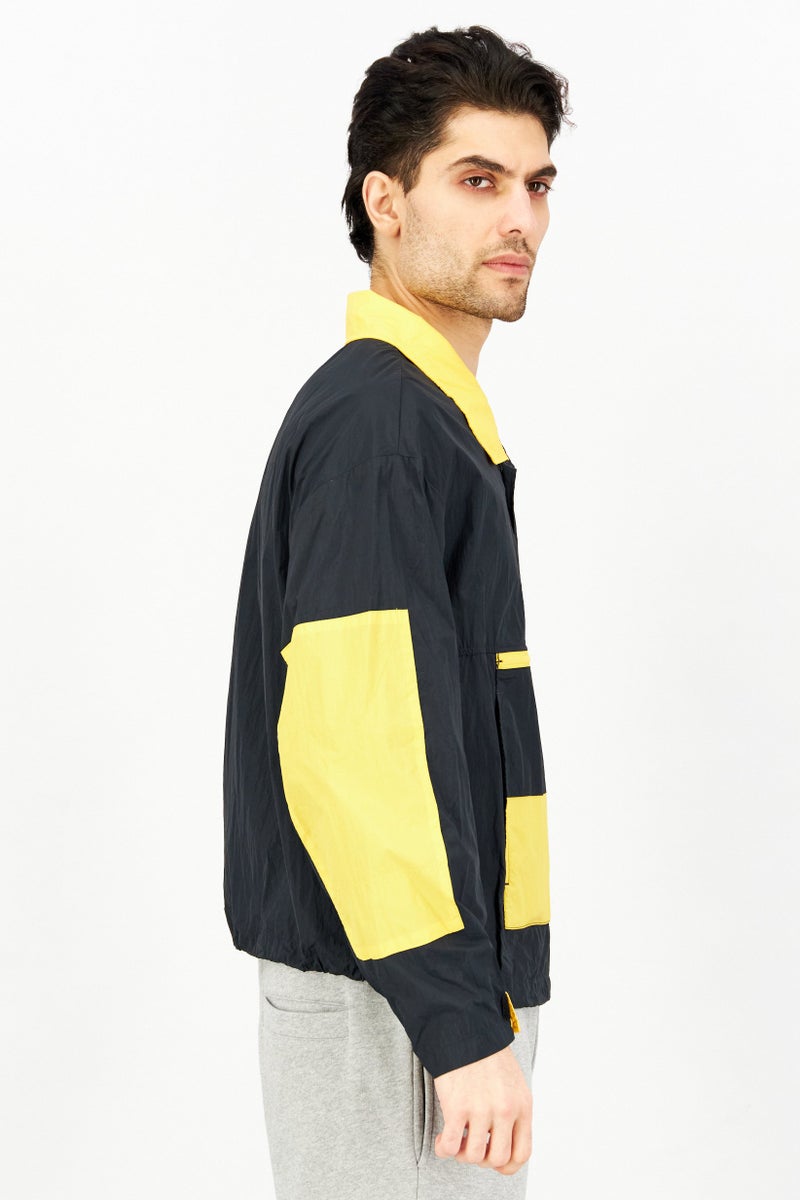 Aigle Men Spread Collar Long Sleeve Colorblock Windbreaker Jacket, Black - Image 2