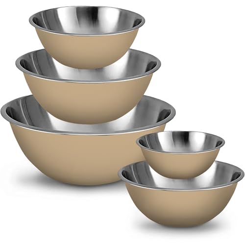 WHYSKO Meal Prep Stainless Steel Mixing Bowls Set, Home, Refrigerator, and Kitchen Food Storage Organizers | Ecofriendly, Reusable, Heavy Duty (Khaki) - Image 1