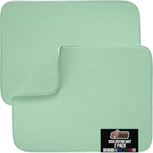 GORILLA GRIP Ultra Water Absorbent Microfiber Dish Drying Mat 2 Pack Quick Dry Thick Mesh Slip Resistant Pad for Sink Dishes or Under Rack Kitchen Counter Accessories Machine Wash 18x16 Mint - Image 1
