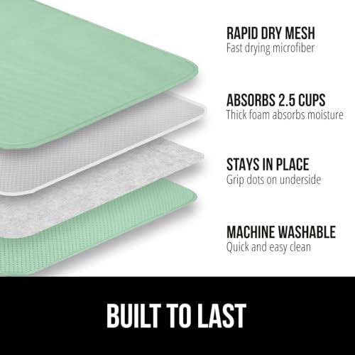 GORILLA GRIP Ultra Water Absorbent Microfiber Dish Drying Mat 2 Pack Quick Dry Thick Mesh Slip Resistant Pad for Sink Dishes or Under Rack Kitchen Counter Accessories Machine Wash 18x16 Mint - Image 3
