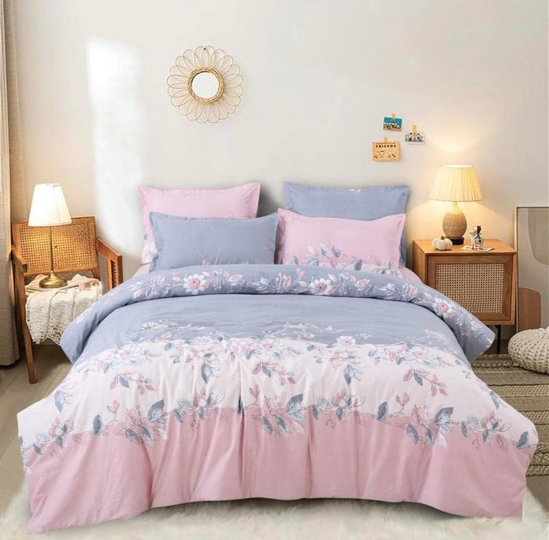 Blackspade BLACK SPADE Heavy Glace Cotton Microfiber AC ComforterBlanketDuvet with 1 Flat Bedsheet and 2 Pillow Covers for Double Bed Pink Grey Leaf Comforter with Bedsheet Flat - Image 1