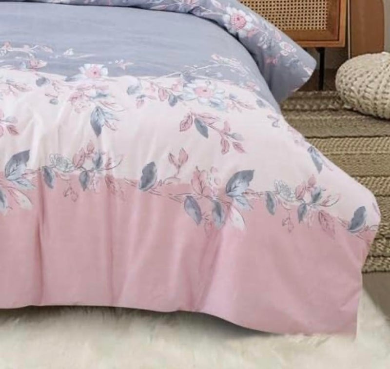 Blackspade BLACK SPADE Heavy Glace Cotton Microfiber AC ComforterBlanketDuvet with 1 Flat Bedsheet and 2 Pillow Covers for Double Bed Pink Grey Leaf Comforter with Bedsheet Flat - Image 3