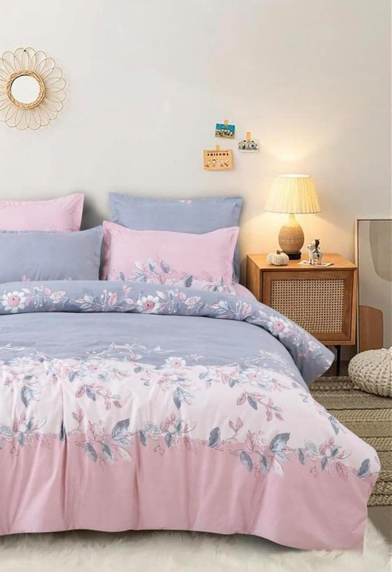 Blackspade BLACK SPADE Heavy Glace Cotton Microfiber AC ComforterBlanketDuvet with 1 Flat Bedsheet and 2 Pillow Covers for Double Bed Pink Grey Leaf Comforter with Bedsheet Flat - Image 2