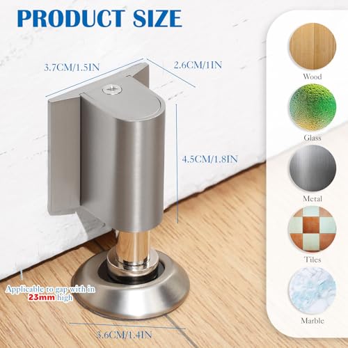Otoolling 4 Pack Upgraded Magnetic Door Stopper for Bottom Wall Floor No Drill Invisible Door Wedge Stopper Heavy Duty Magnetic Catch Holder Zinc Alloy Doorwall Floor Protector Brushed Nickel - Image 3