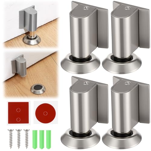 Otoolling 4 Pack Upgraded Magnetic Door Stopper for Bottom Wall Floor No Drill Invisible Door Wedge Stopper Heavy Duty Magnetic Catch Holder Zinc Alloy Doorwall Floor Protector Brushed Nickel - Image 1