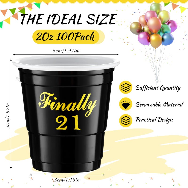 Domensi Domensi 100 Pcs Finally 21 Shot Glass Disposable 2 oz Plastic Cups 21st Birthday Party Supplies Twenty One Birthday Cups Decorations for Men and Women 21st Birthday Anniversary (Black Finally 21) - Image 2