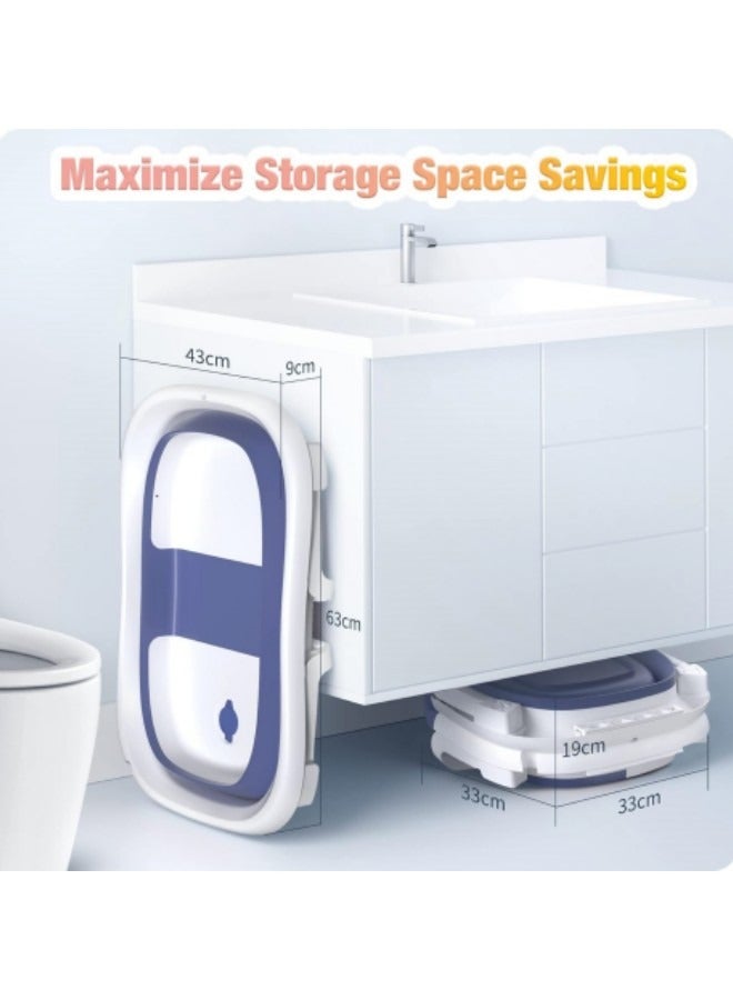 GGEROU حوض استحمام للأطفال، حوض استحمام قابل للطي للأطفال حديثي الولادة وحتى الأطفال الصغار، حوض استحمام محمول للسفر مع وسادة ناعمة، أزرق - Image 2