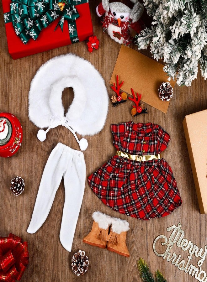 UPINS 18 Inch Doll Clothes and Accessories, Santa Costume Winter Doll Outfits Set Christmas Costume Playset Including Dress Fur Cape Tights Boots Hair Clips for Girls Gifts - Image 4