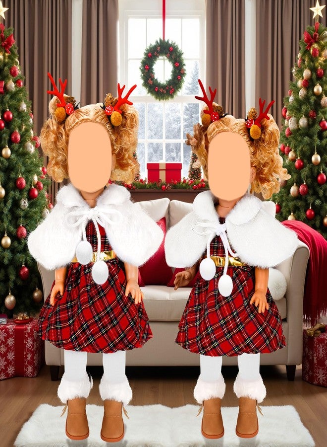 UPINS 18 Inch Doll Clothes and Accessories, Santa Costume Winter Doll Outfits Set Christmas Costume Playset Including Dress Fur Cape Tights Boots Hair Clips for Girls Gifts - Image 5