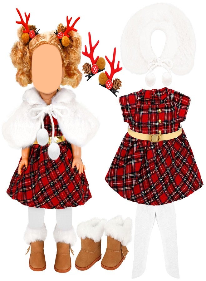 UPINS 18 Inch Doll Clothes and Accessories, Santa Costume Winter Doll Outfits Set Christmas Costume Playset Including Dress Fur Cape Tights Boots Hair Clips for Girls Gifts - Image 1