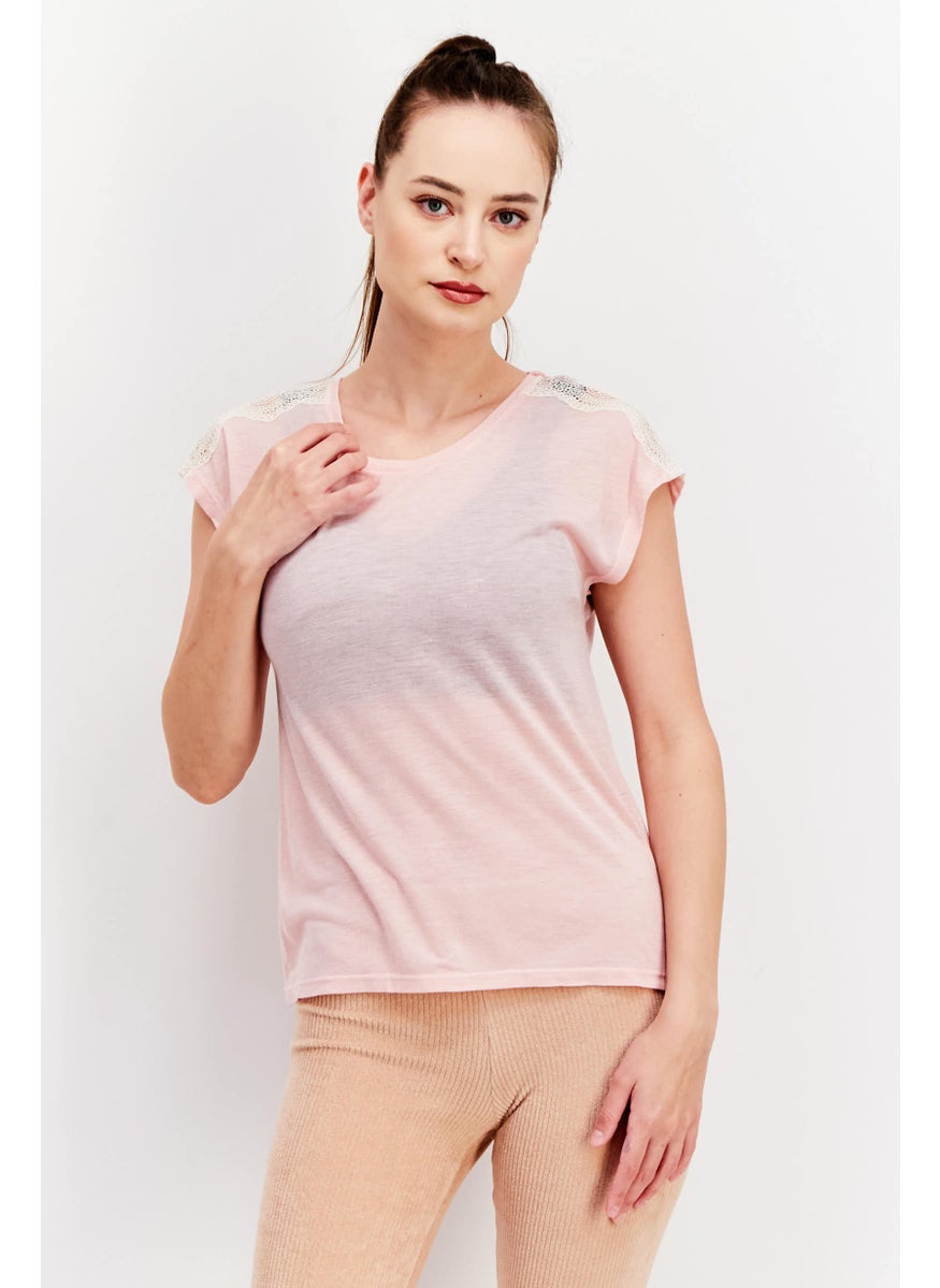 Etam Women Textured  Cap Sleeve Pajama Top, Pink  - Image 1