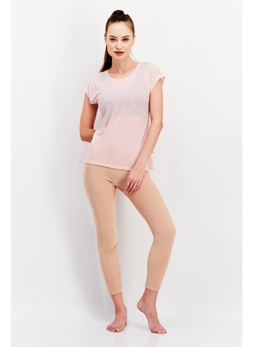 Etam Women Textured  Cap Sleeve Pajama Top, Pink  - Image 3