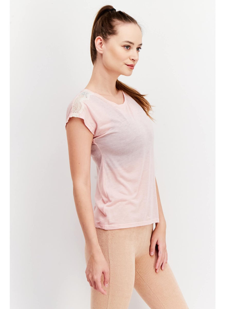 Etam Women Textured  Cap Sleeve Pajama Top, Pink  - Image 4