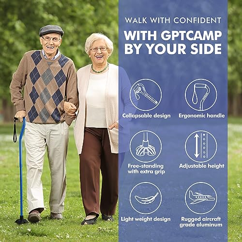 GPTCAMP G1 Walking Stick Walking Cane for Women Men with Wrist Strap Lightweight Sturdy Offset EVA Handle Large Quad Base Self Standing for Seniors and People with Injuries Recovery - Image 5