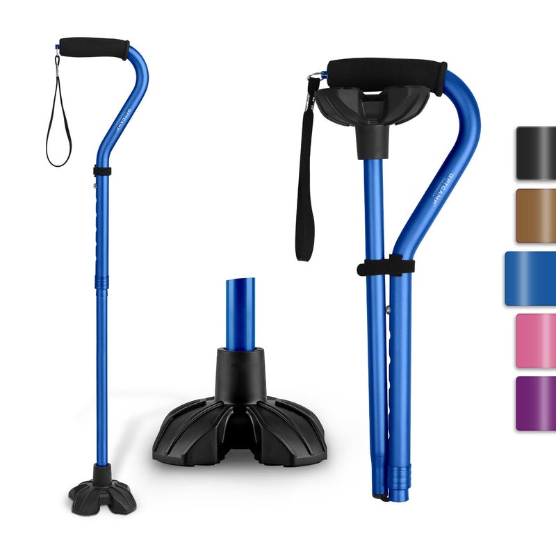 GPTCAMP G1 Walking Stick Walking Cane for Women Men with Wrist Strap Lightweight Sturdy Offset EVA Handle Large Quad Base Self Standing for Seniors and People with Injuries Recovery - Image 3