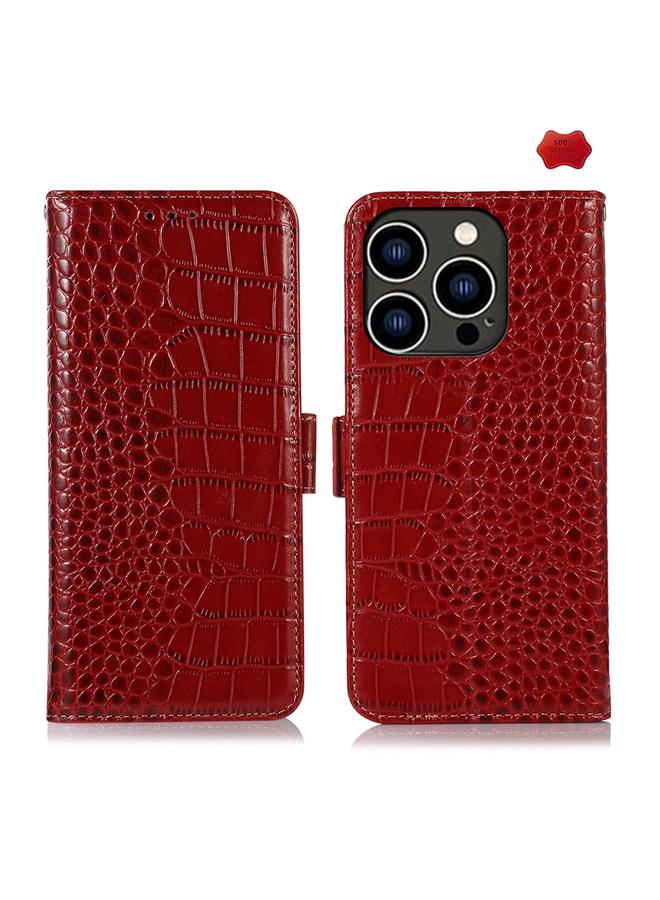 S-TOP Case For iPhone 16 Pro Crocodile Top Layer Cowhide Leather Phone Case - Image 1