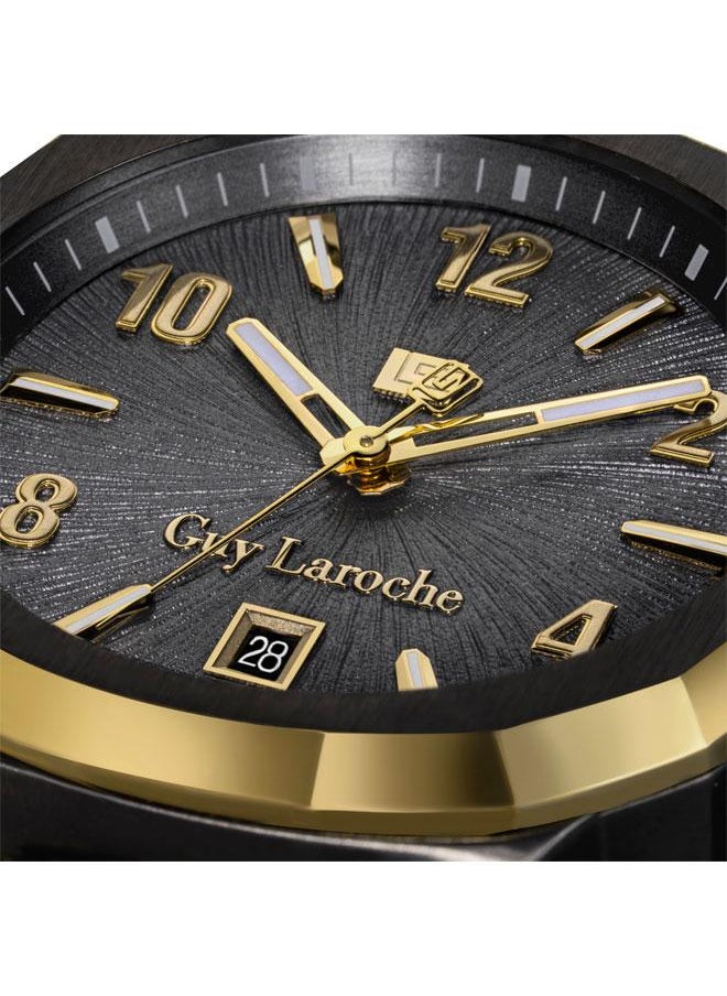 Guy Laroche Charlie 45.5mm Men's Swiss Quartz Watch with Cool Grey Dial & Textured Leather Strap  - Image 3