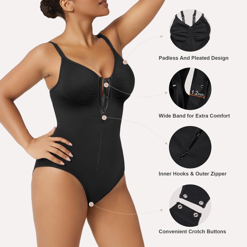 SHAPERX Women's Shapewear Bodysuit Tummy Control Seamless Zip-Up Body Shaper Waist Defining Body Suit,SZ5861-Black-New-L/XL - Image 5