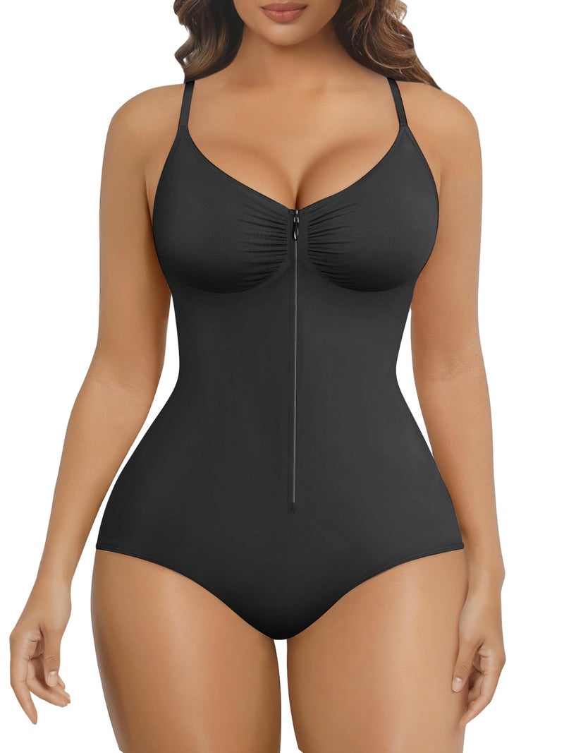 SHAPERX Women's Shapewear Bodysuit Tummy Control Seamless Zip-Up Body Shaper Waist Defining Body Suit,SZ5861-Black-New-L/XL - Image 1