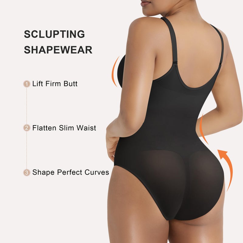 SHAPERX Women's Shapewear Bodysuit Tummy Control Seamless Zip-Up Body Shaper Waist Defining Body Suit,SZ5861-Black-New-L/XL - Image 2