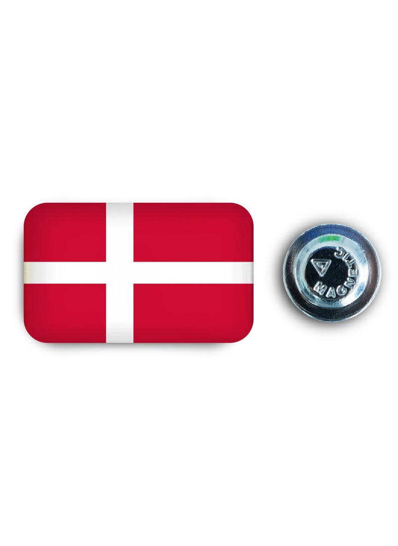 971MEDIA Denmark Flag - Metal Badge Epoxy Coated with Magnetic Pin that Doesn't Tear Clothes  - Image 1