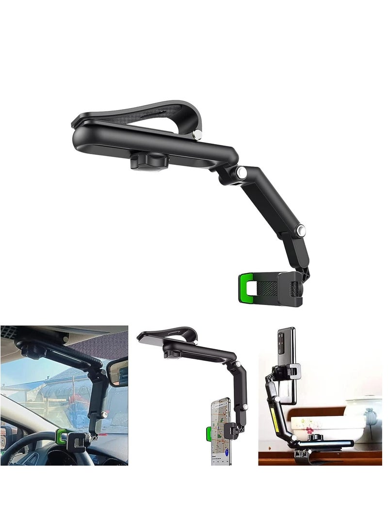 ELTRAZONE Sun Visor Car Phone Holder Mount Multifunctional Cell Phone Stand Universal Adjustable Arm Cradles Car Holder Mount Phone Car Clip Mount for Sun Visor Rearview Mirror Steering Wheel (Green) - Image 1