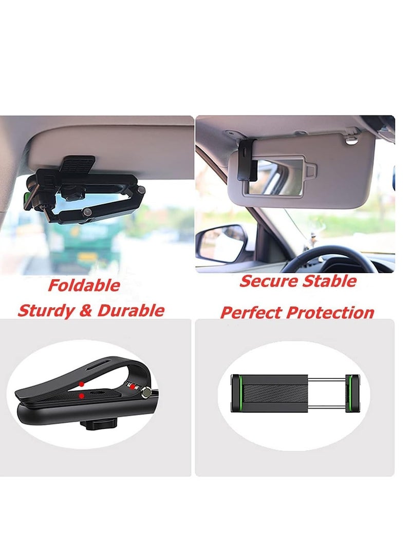 ELTRAZONE Sun Visor Car Phone Holder Mount Multifunctional Cell Phone Stand Universal Adjustable Arm Cradles Car Holder Mount Phone Car Clip Mount for Sun Visor Rearview Mirror Steering Wheel (Green) - Image 2