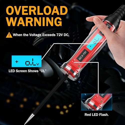 AWBLIN 3-72V DC Automotive Test Light, LCD Digital Light Tester with Voltmeter, Heavy Duty Circuit Tester with Polarity Indicate and Illuminating Lights, Fuse Voltage Tester Auto Electrical Tool - Image 5