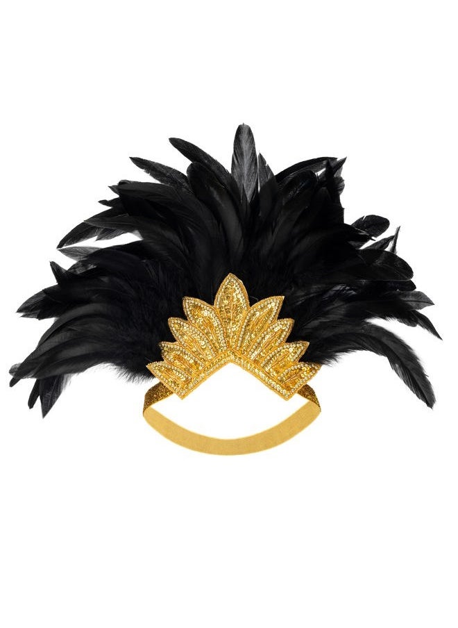 BABEYOND Carnival Feather Headpiece Showgirl Pageant Headband Women's 1920s Flapper Headband (Gold Crystal)  - Image 5