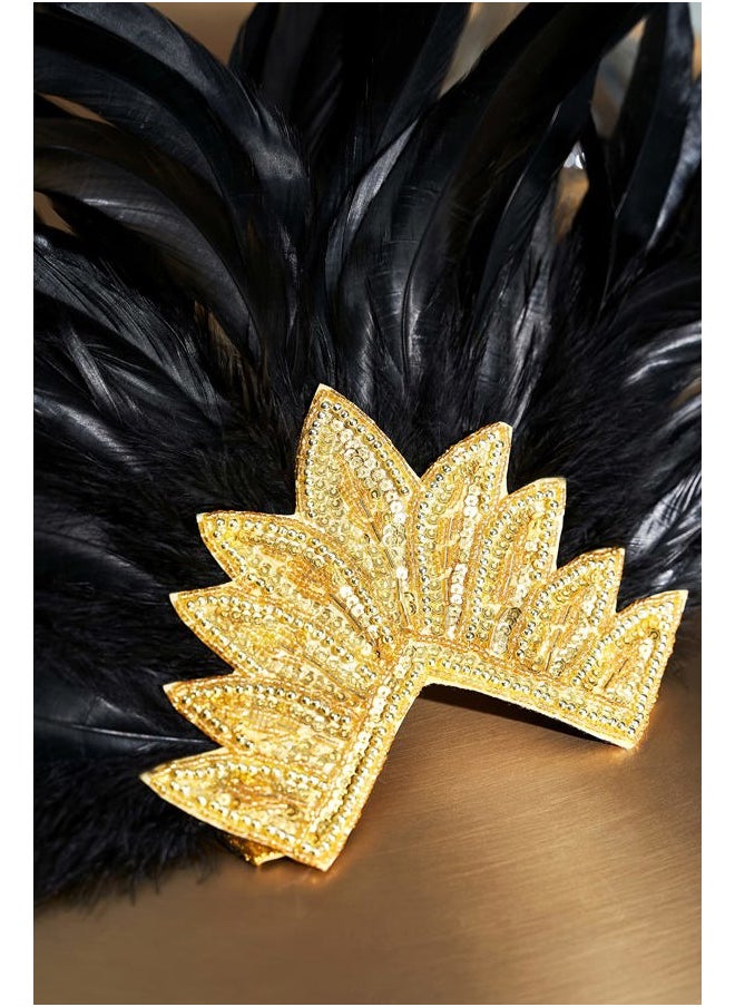BABEYOND Carnival Feather Headpiece Showgirl Pageant Headband Women's 1920s Flapper Headband (Gold Crystal)  - Image 3