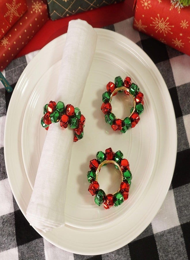 Utalek Christmas Napkin Rings Set of 6 Jingle Bell Napkin Rings Holders Red and Green Xmas Serviette Buckle Holder for Christmas, Dinner, Parties, Holiday Dining Table Decor - Image 3