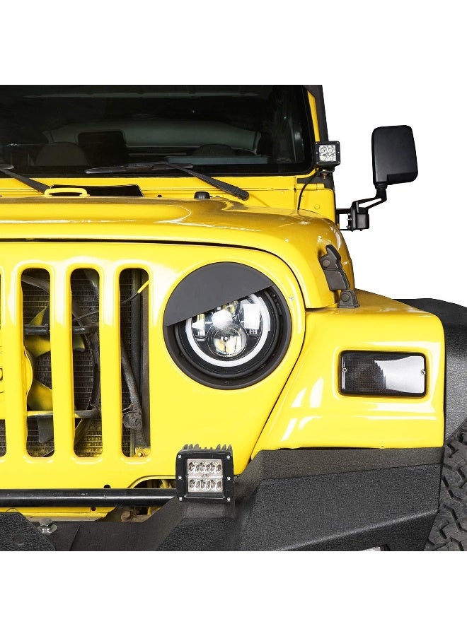 Hooke Road Matte Black Headlight Bezels Angry Bird Cover Compatible with Jeep Wrangler TJ 1997-2006- Pair - Image 3