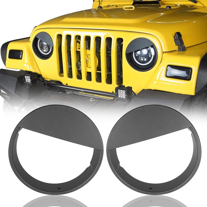Hooke Road Matte Black Headlight Bezels Angry Bird Cover Compatible with Jeep Wrangler TJ 1997-2006- Pair - Image 1