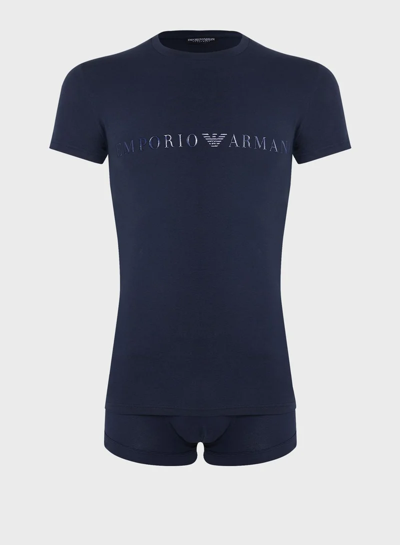 EMPORIO ARMANI Logo Band Trunks And T-shirt Set