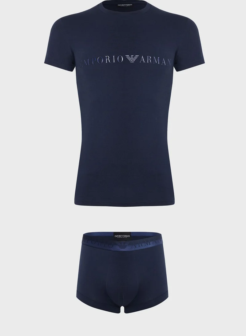 EMPORIO ARMANI Logo Band Trunks And T-shirt Set